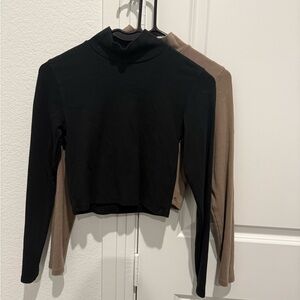 Zara Black and Tan Long Sleeve Mock Tops